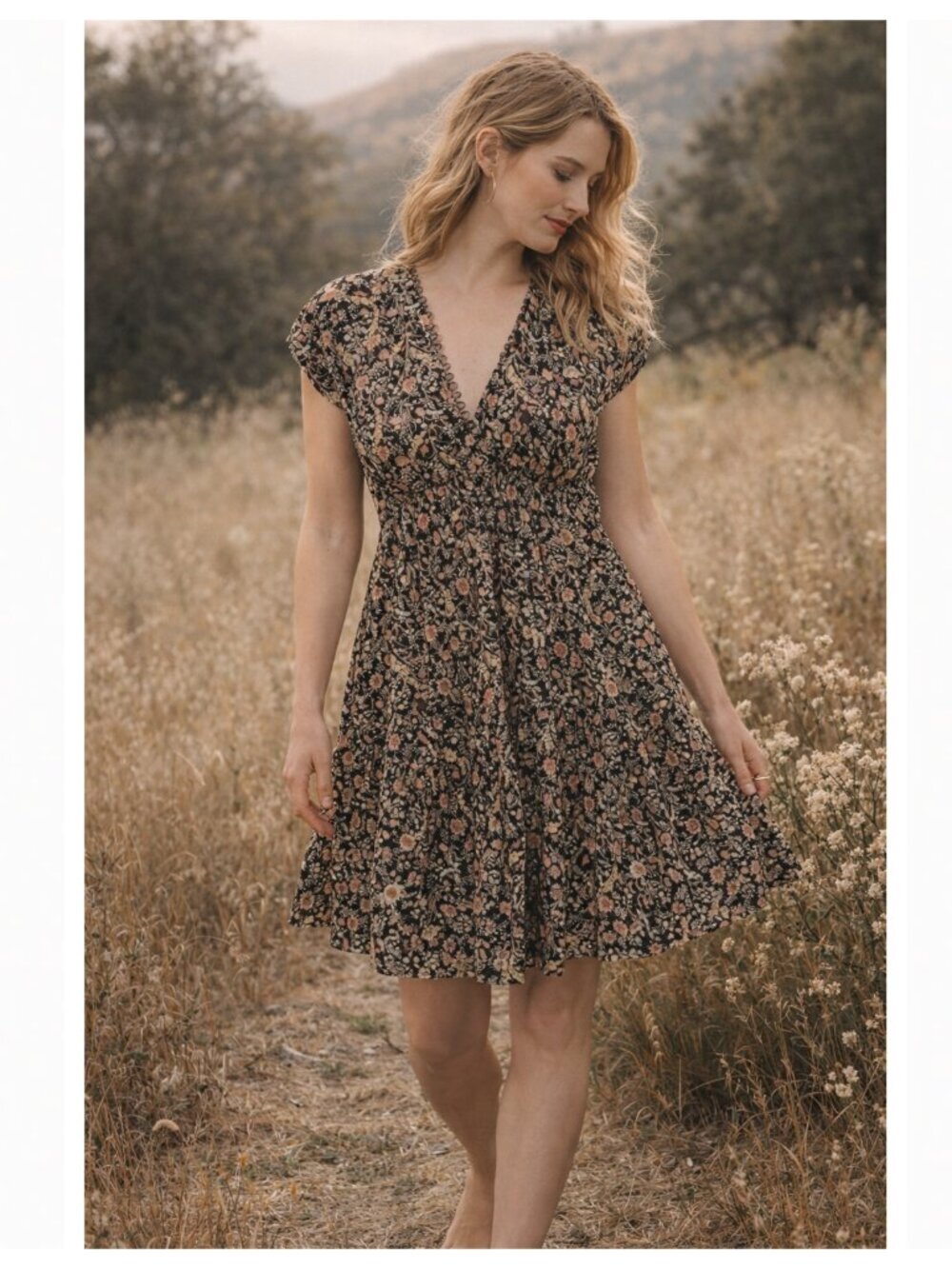 DÔEN Black Floral Mini Dress